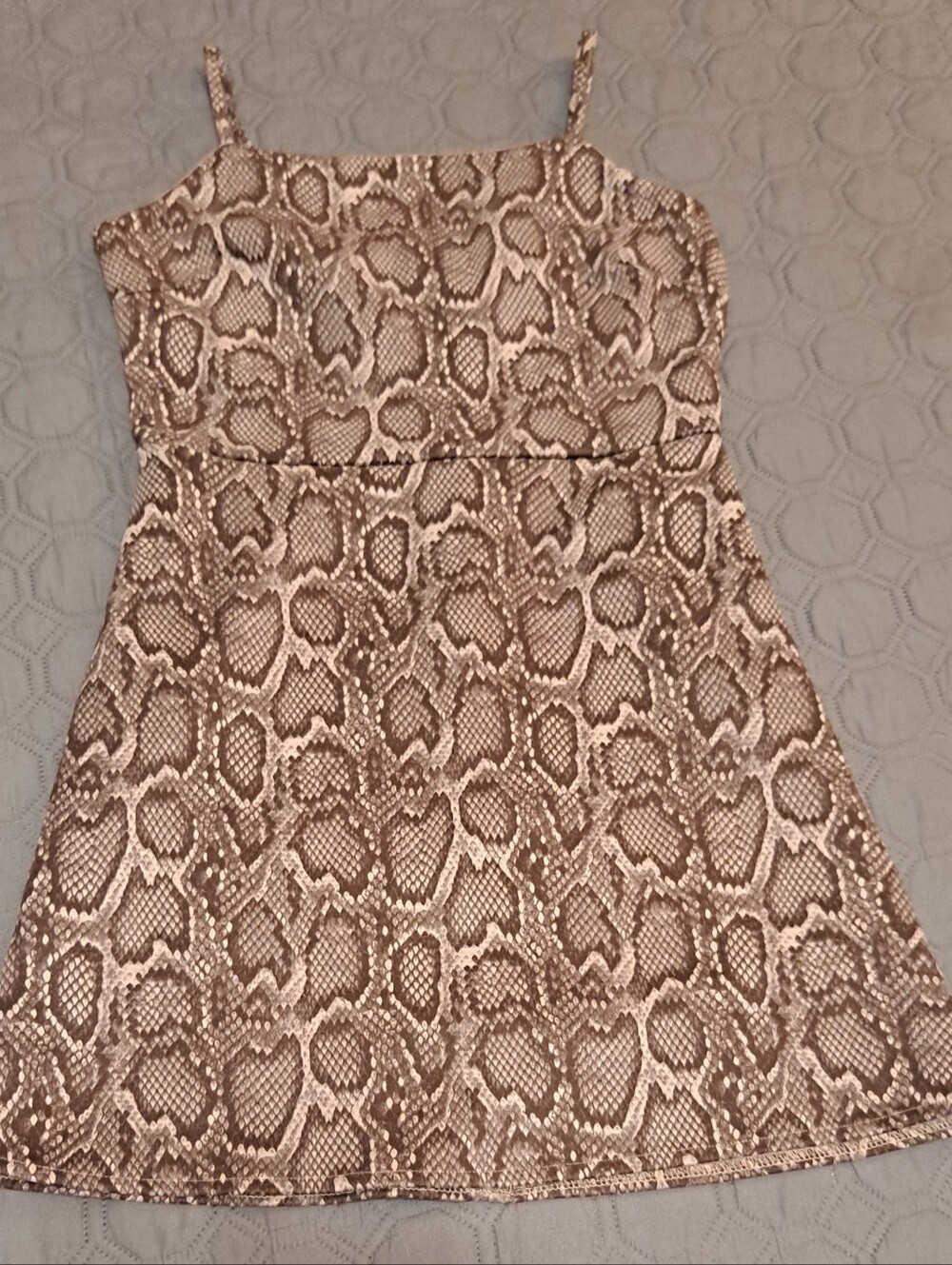 Lily Rain Snakeskin Print Spaghetti Strap Dress - Taupe & Brown Sz SM